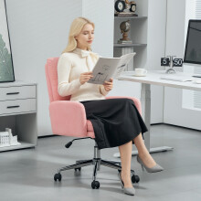 HOMCOM Upholstered Desk Chair with Height Adjustable, Pink