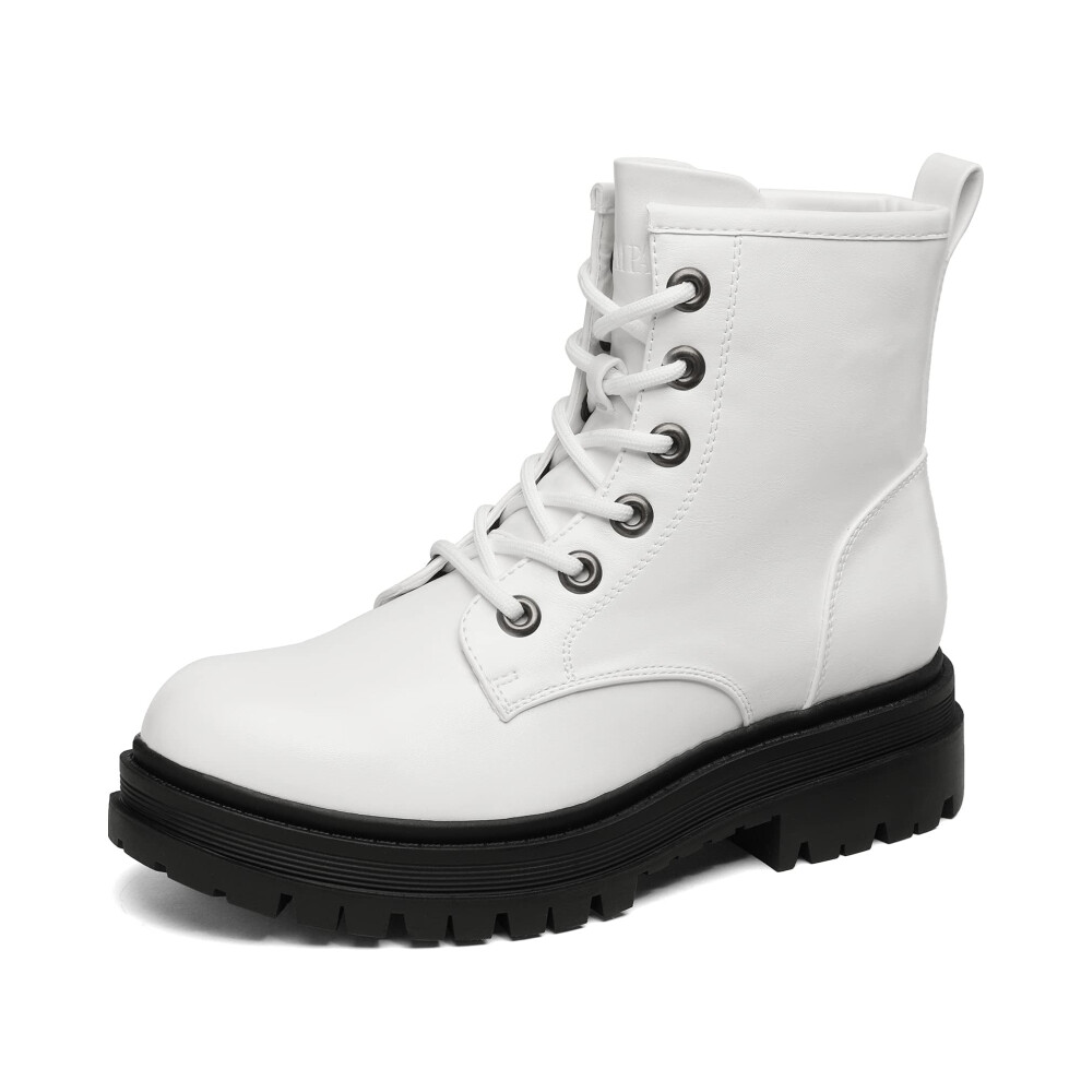 DREAM PAIRS White Strong-5 Lace-up Platform Combat Boots Womens Ankle Booties Size 5.5