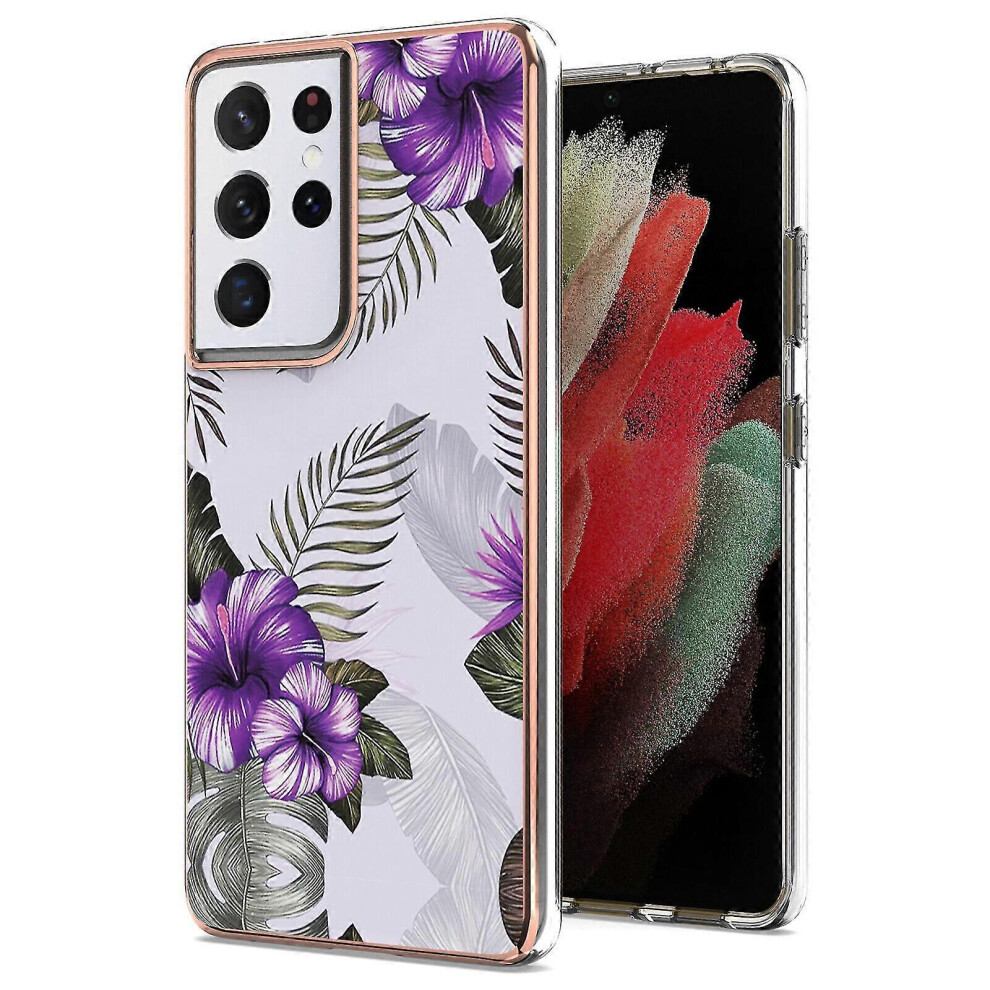 (As Show, One Size) Phone Case For Samsung Galaxy S21 Ultra Bumper Etui Handytasche Coque Brilliant Protective - Purple Flower Protector Not,Specified 6953460340411