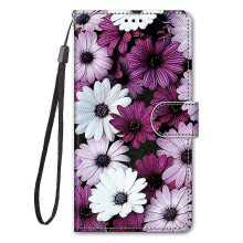 (As show, One size) Phone case for Samsung Galaxy A12 painted leather with magnetic buckle and chrysanthemum shell