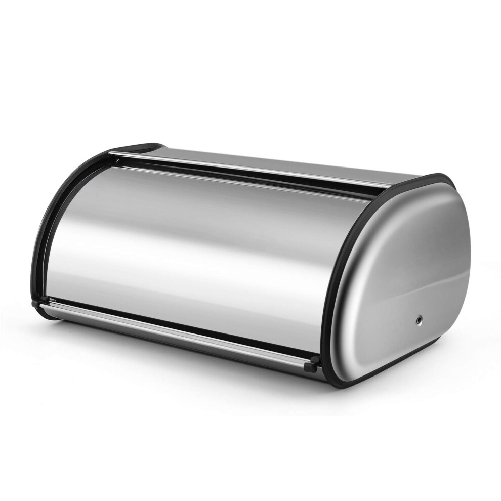 Flexzion Stainless Steel Bread Box Holder 17 inch Metal Roll Up Top Lid Bread Container Storage Bin Keeper for Homemade Cake B