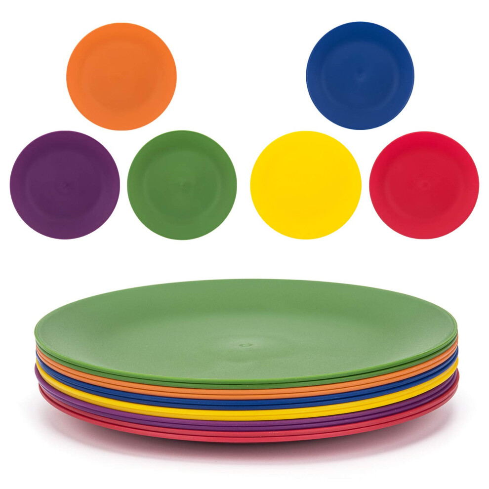 Ensemble De 12 Assiettes En Plastique KX-WARE Assiettes Plates Incassables Et R Utilisables De 9,875 Pouces, Multicolores | Passent Au Lave-Vai-image