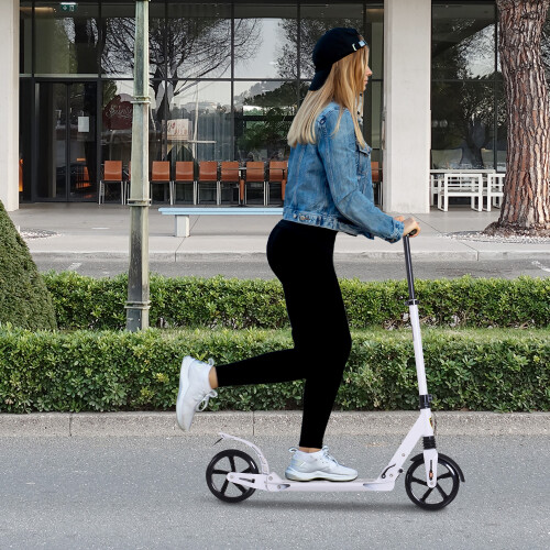 HOMCOM Folding Kick Scooter with Big Wheels for 14+ Teens Adult, White