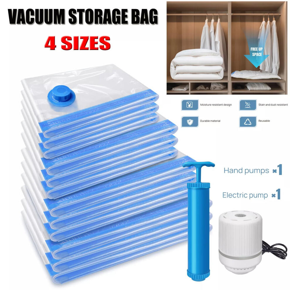Heavy Duty Vacuum Storage Bags for Clothes, 12-Pack with Electric Pump - Reusable Compression Bags for Travel & Home Organization