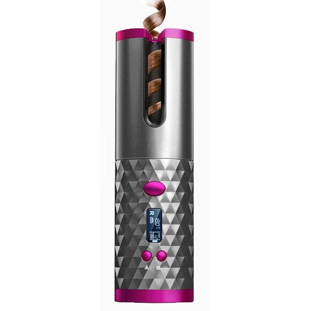 (Black) ((Rose-gold Electric Auto Rotating)) Cordless Automatic Hair Curler | Portable Curling Tongs