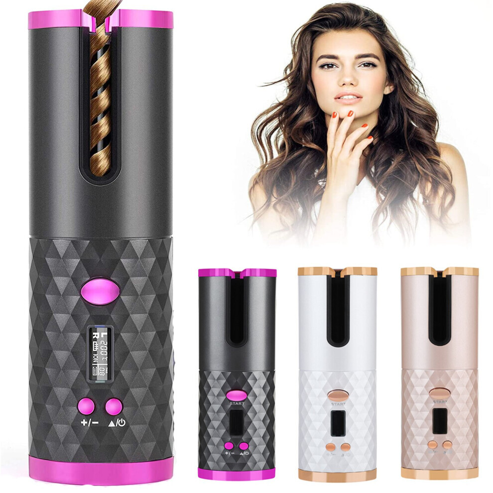 (White-Electric Auto Rotating) (Grey-Electric Auto Rotating) Unbound Cordless Automatic Hair Curler Anti-Tangle Wireless Auto Curling Wand