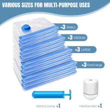 Vacuum Compression Storage Bags for Clothes, 12-Pack with Electric Pump - Reusable Space Saver Bags for Travel, Duvets & Seasonal Storage