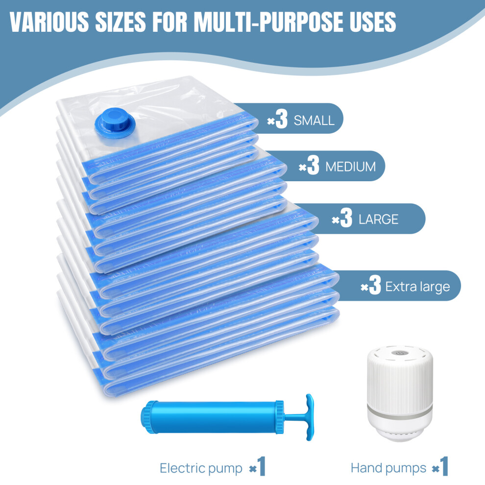 Youseahome Vacuum Compression Storage Bags For Clothes, 12-Pack With Electric Pump - Reusable Space Saver Bags For Travel, Duvets & Seasonal Storage
