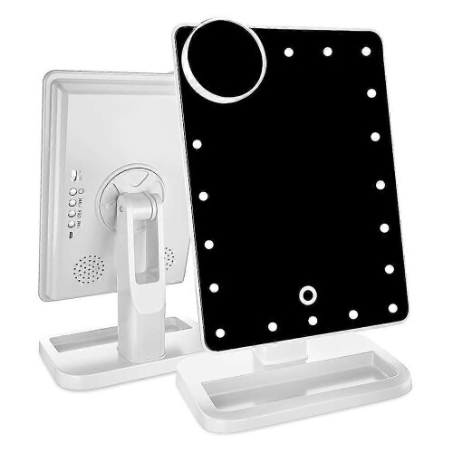 (As show, One size) LINJOU Vanity Mirror with Lights Bluetooth Lighted Makeup Mirror Touch Screen(White)