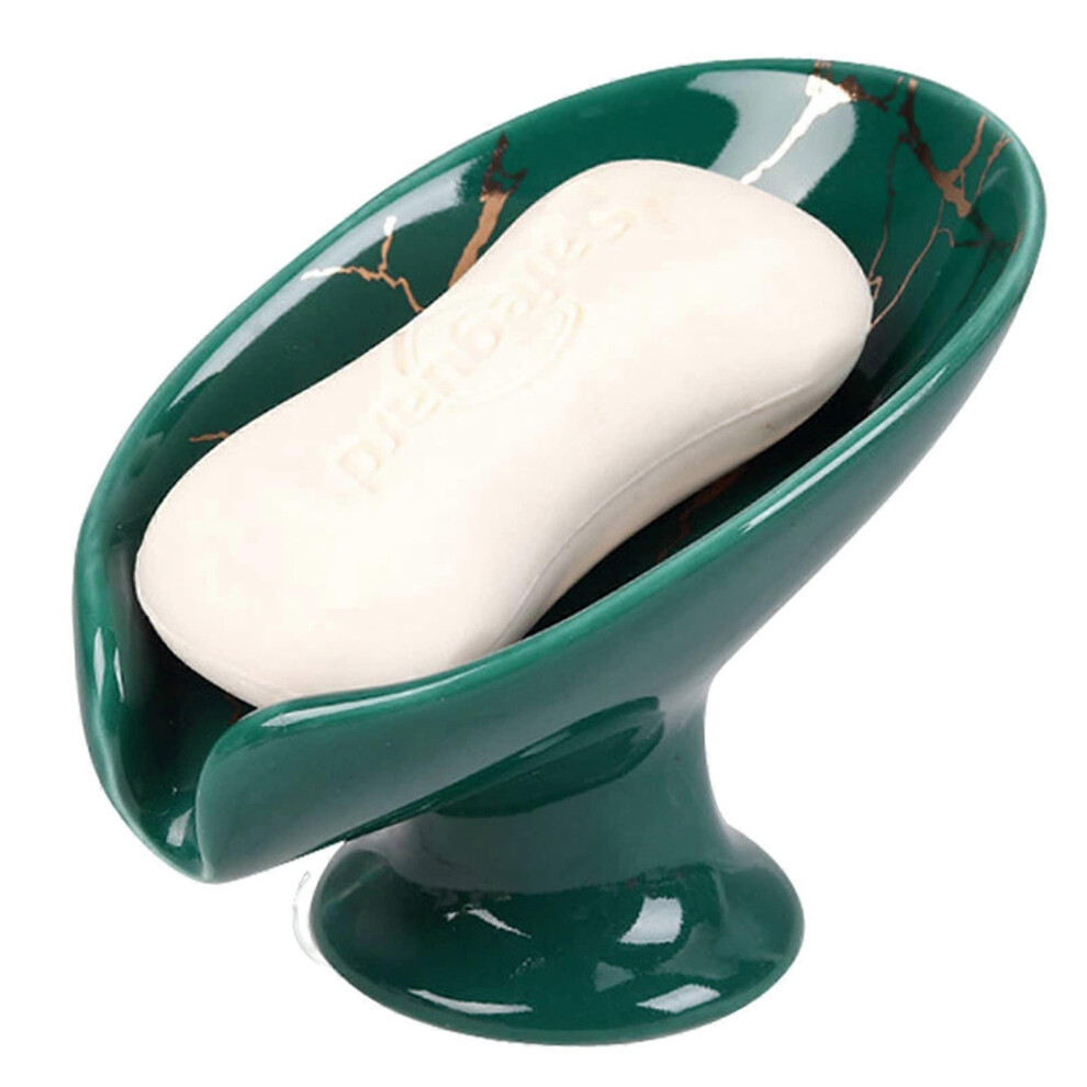 (As show, One size) LINJOU Ceramic Soap Dish for Bathroom, Leaf Soap Holder Shower - Marblinggreen-image-OPC-PG7H7W6-NEW