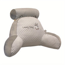 Gemütliches Lesen und Back Support Pillow | Glücklicher Hund | Plüschgrau Polyesterfaser | Bettkissen mit Armlehnen im Sofa-Stil
