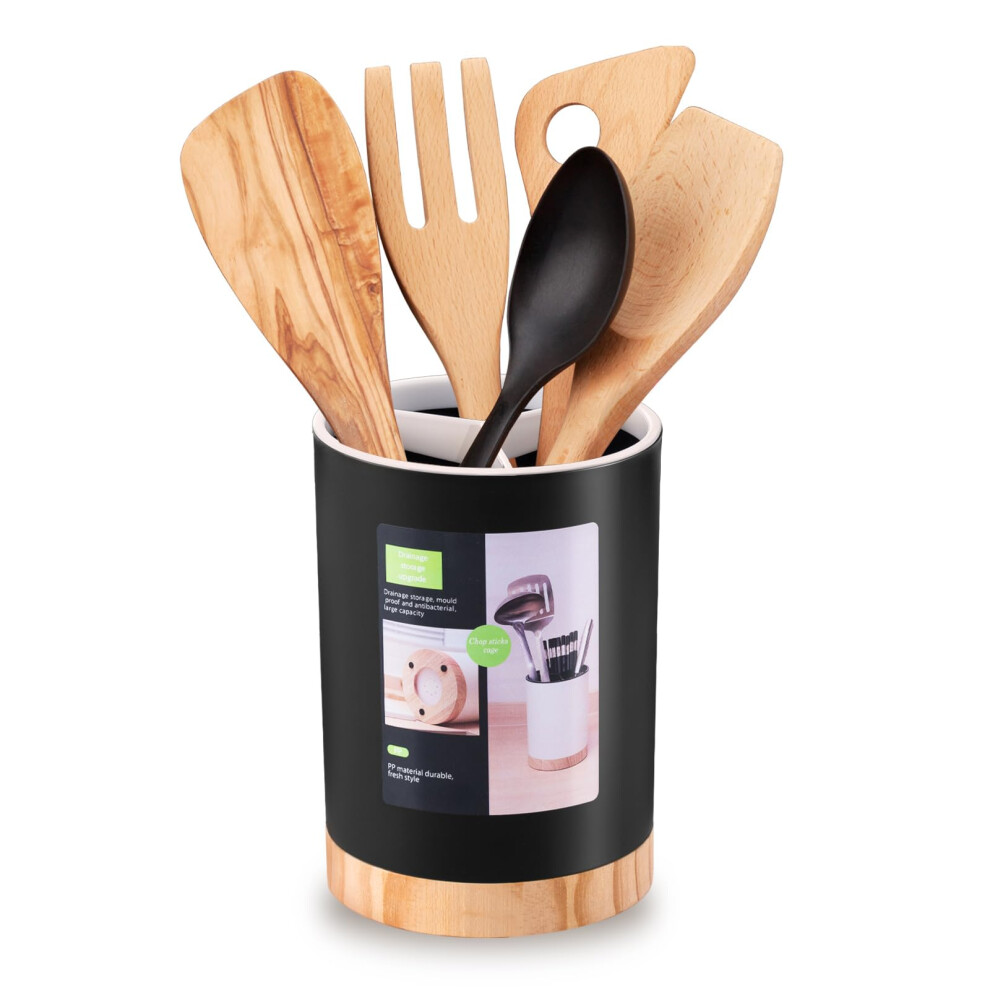 Tiosamd Support pour ustensiles de cuisine Vaisselle Seau de rangement Cuillère Baguettes Fourchette Égouttoir Ustensile Pot pour comptoir Ménage 3