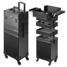 Vevor HZXXLGS5H100K8BZXV0 5-in-1 Professional Makeup Train Case Aluminum Cosmetic Case, Black