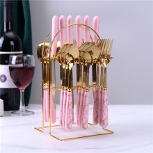 (Pink) Ceramic Stainless Steel Cutlery Sets Of 24 Pieces