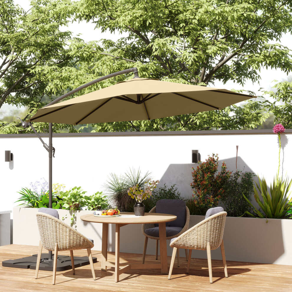 Outsunny 3(m) Banana Parasol Cantilever Umbrella Garden w/ Base Weights
