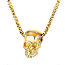 (As show, One size) 1PC Skull Necklace Titanium Steel Chic Retro Gothic Pendant for Men Boy Pendant and Chain Golden