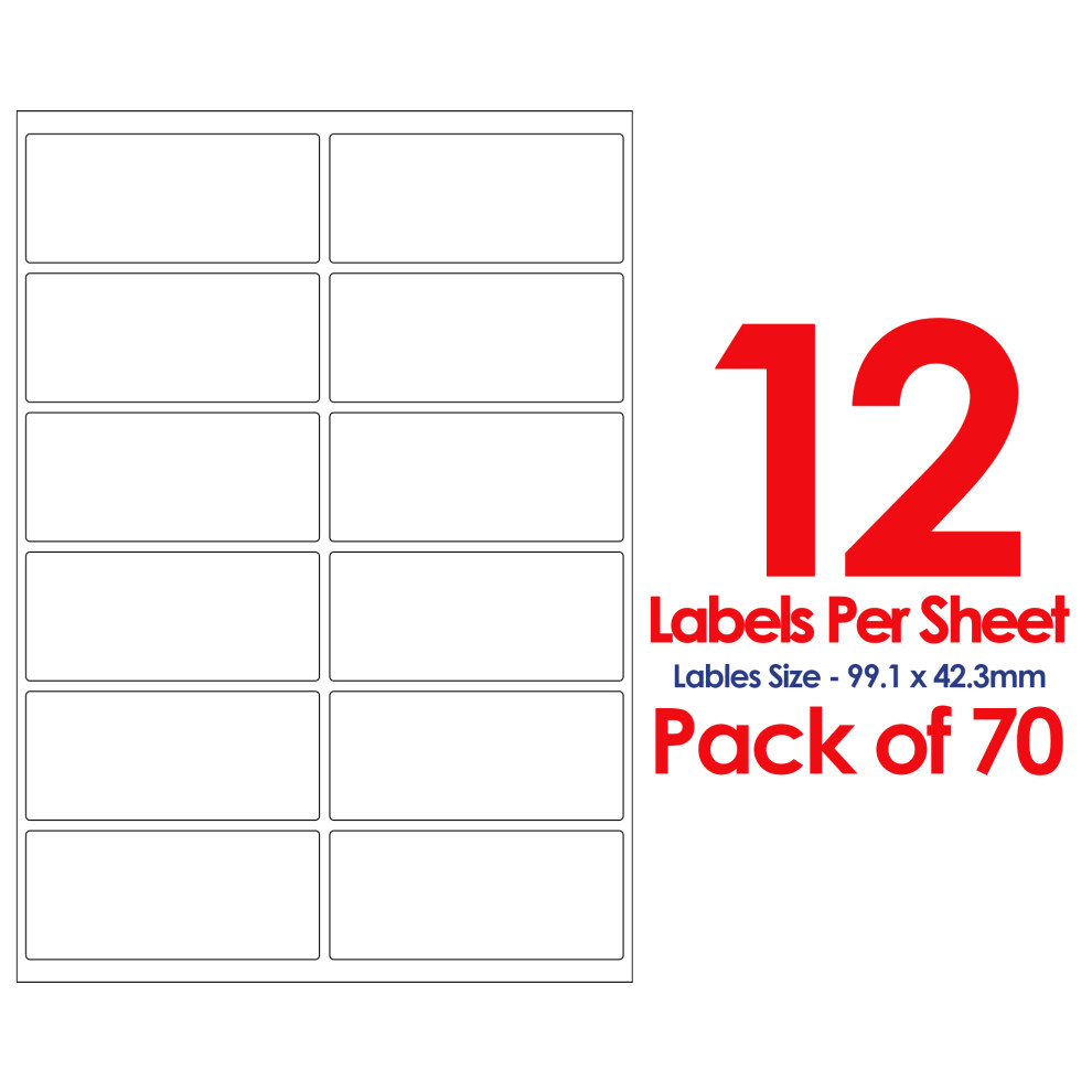 (200 Sheets (2400 Sticky Label)) 12 Per Sheet  Per Page White Blank Matt Self-Adhesive A4 Address Shipping Labels Stickers