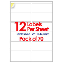 (12 Per Sheet [840 Stickers]) A4 Address Labels Self Adhesive White 70 Sheets Paper Laser Printer Inkjet Sticker