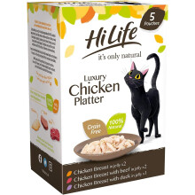 HiLife Pack of 4 its only natural Wet Cat Food The Luxury Chicken Platter in Jelly Chicken Breast Duck Beef 100% Natural Grain Free 250g
