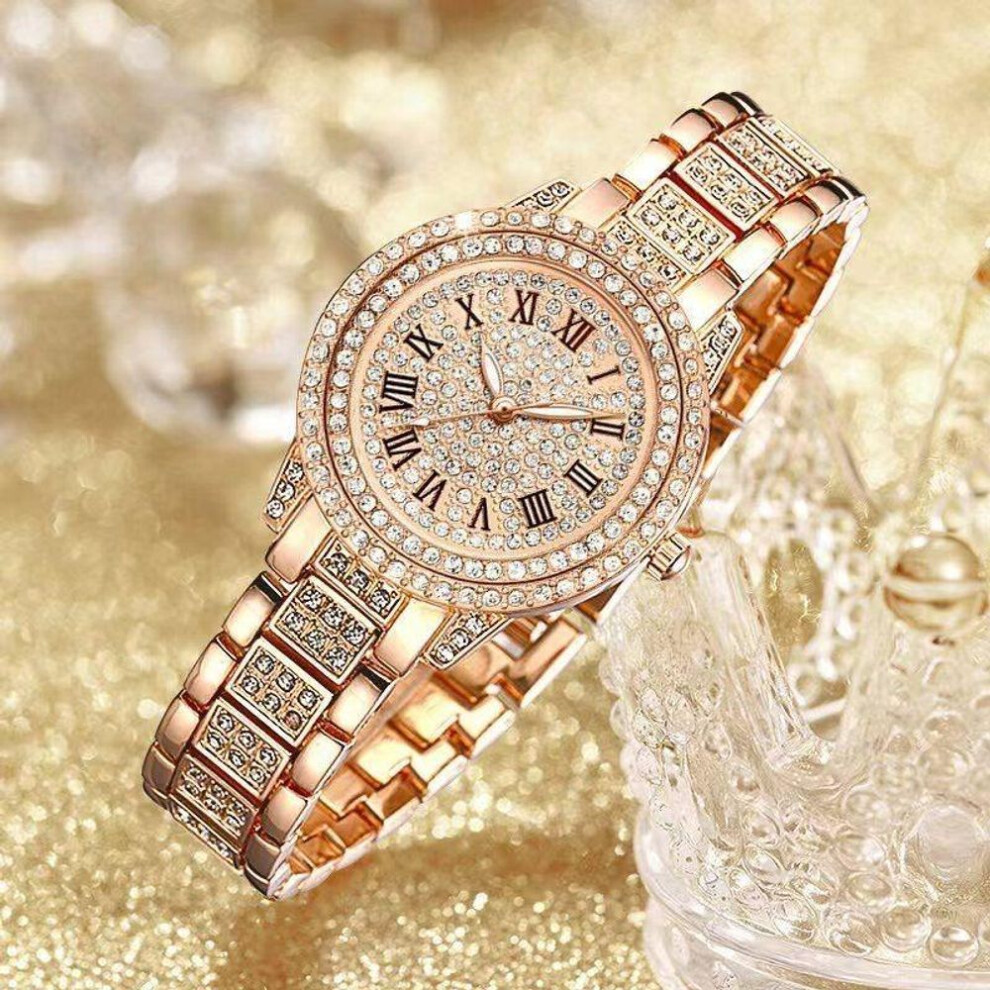 (gold, One Size) Diamond Women Watches Gold Watch Ladies Wrist Watches Luxury Brand Rhinestone Womens Bracelet Watches Female Fashion Design Watches