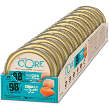 Wellness CORE 98 Percent 12 x 85g Chicken & Salmon Wet Cat Food Chunky Cat Pate All-Natural Grain-Free High Meat Content Protein-Rich Limited
