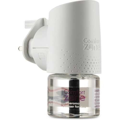 Comfort Zone Calming Pheromone Diffuser Starter Kit a Calm Single or Multi-Cat Home Reduces Stress Spraying Scratching & Other 1 Diffuser & 1 Refill 1