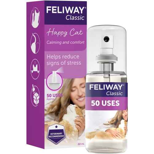 FeliwayClassic60mlSpray60mlAnxietyReliefFeliwayClassicApproximately50UsesCalmYourCat&ReduceBehaviouralIssuesAndStressWithFeliway