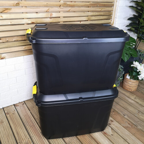 Strata 2 x 110L Heavy Duty Trunk on Wheels, Lockable, Stackable Storage Chest 2