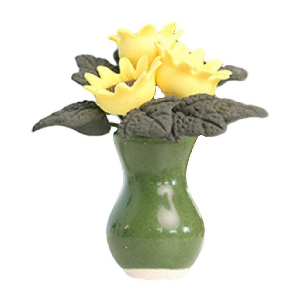 Kricely (As Show, One Size) Dollhouse Miniature Plant Tiny Potted Sunflower Mini Potted Plant Model