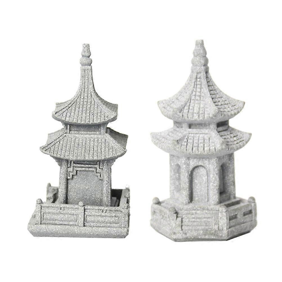 Kricely (As Show, One Size) 2Pcs Sandstone Pavilion Statue Landscape Decor Diy Bonsai Decor Garden Decoration