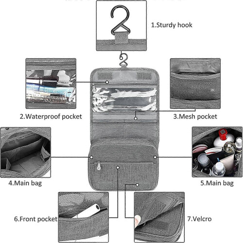 Portable Waterproof Travel Toiletry Bag (Gray) 2