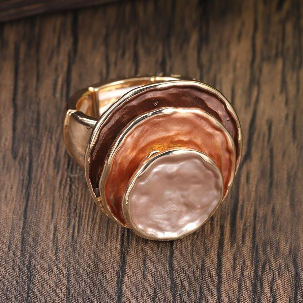 (brown) 1pc Bohemian Zinc Alloy Three Layer Enamel Elastic Ring Special Unique Design Personality Elegant Women&apos;s Party Matching Ring