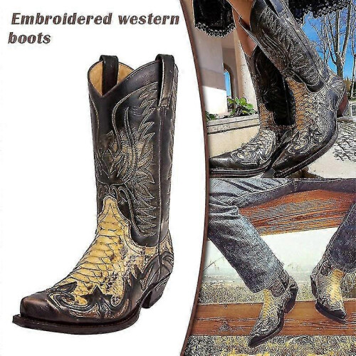 (42)Python Western Boot Colorblock Embroidery Men Boots Fashion Modern Shoes 2