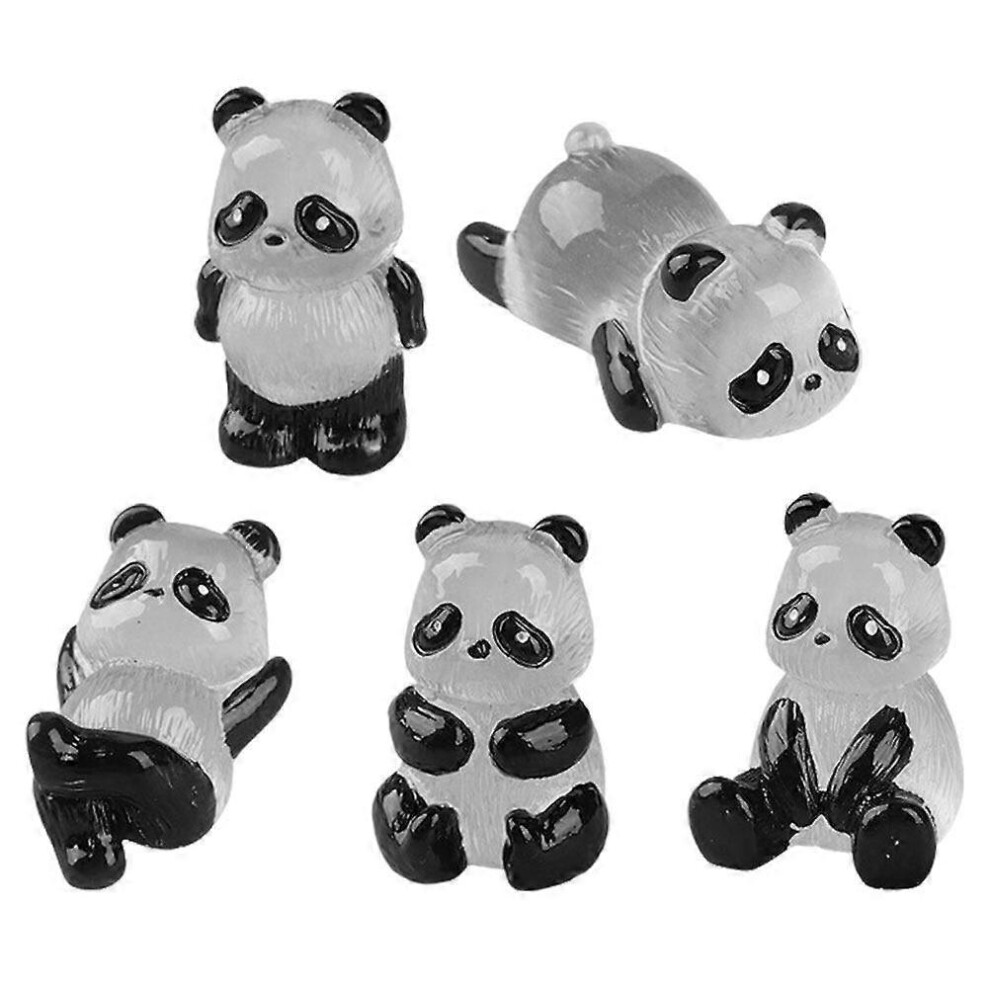 Kricely Dark (As Show, One Size) 5Pcs Glow In The Miniature Panda Statues Resin Panda Figurine Animal Mini Garden Decoration