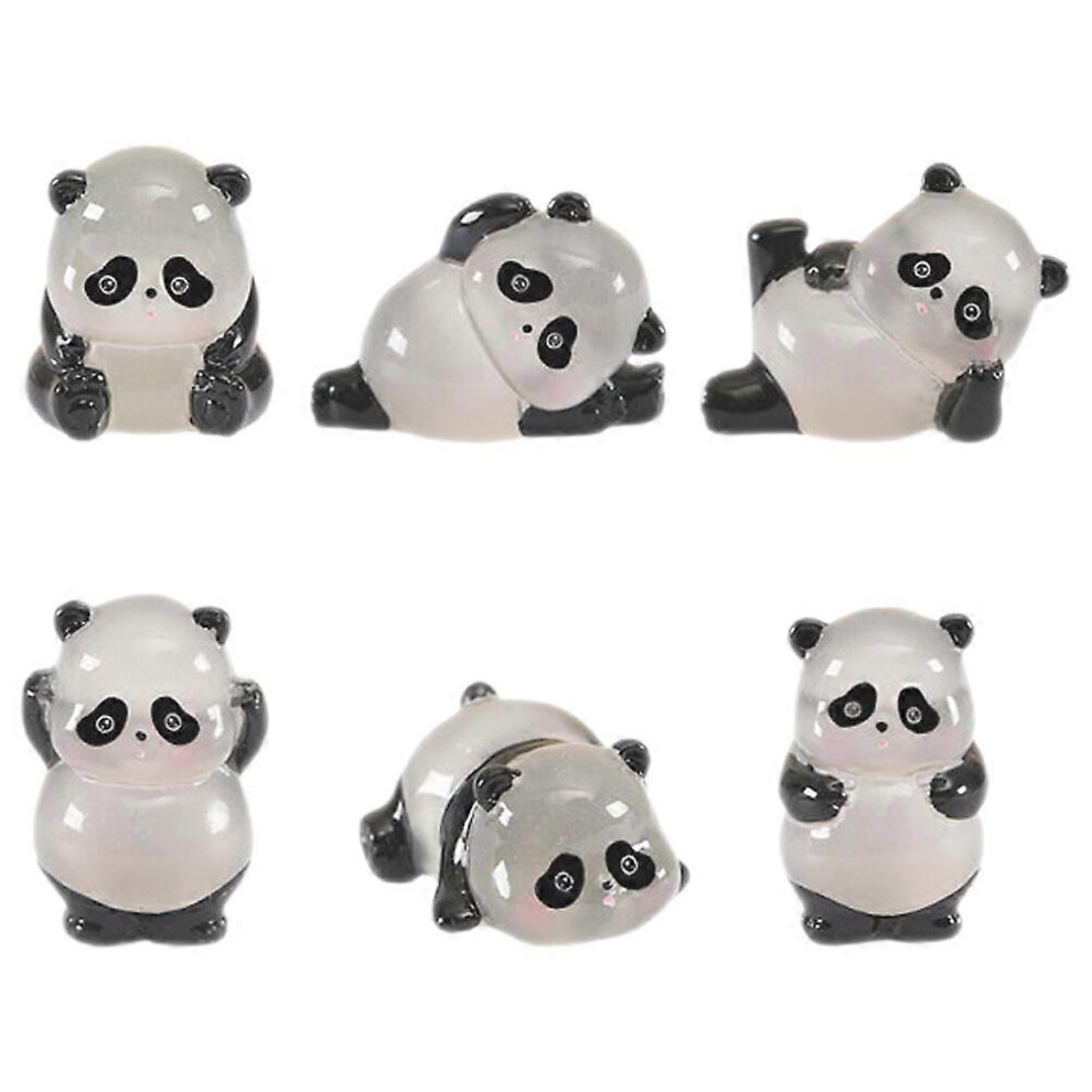 Kricely Dark (As Show, One Size) 6Pcs Miniature Cartoon Panda Figurine Diy Cute Resin Animal Glow In Miniature Figurines