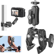 Camera Monitor Super Clamp Mount 360 Ballhead Magic Arm with 1/4" 3/8" Port Bike Motorcycle Handlebar Attach Accessories