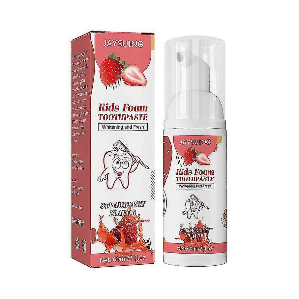Yellow (Strawberry) Children's Foam Toothpaste Teeth Cleaning Teeth Stains Removal Whitening Brighten Anti-Cavity Fruit Flavor Pressed Mousse