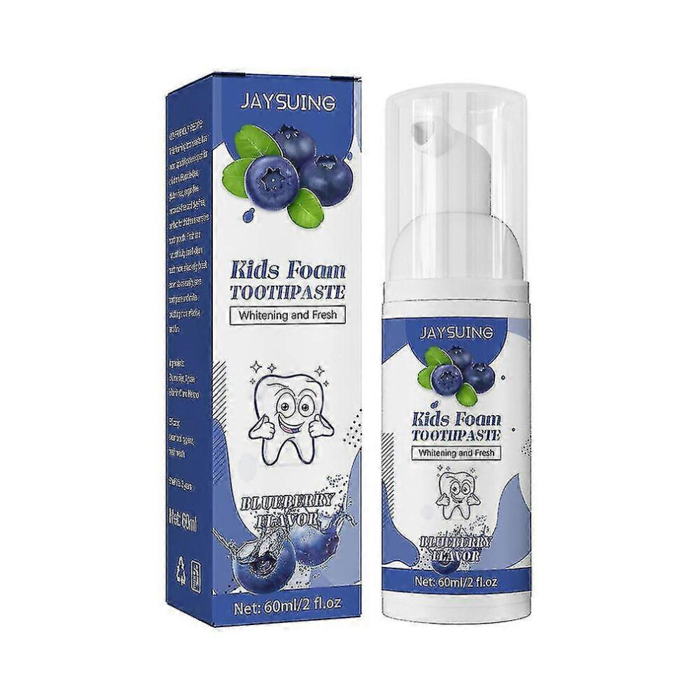 Yellow (Blueberry Flavor) Children's Foam Toothpaste Teeth Cleaning Teeth Stains Removal Whitening Brighten Anti-Cavity Fruit Flavor Pressed Mousse