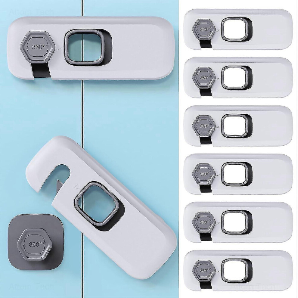 (Grey) 6Pcs Child Safety Cupboard Locks, Childproof Refrigerator Lock, Child Proof Locks For Drawers Cabinets Ovens For Baby Proofing Grey