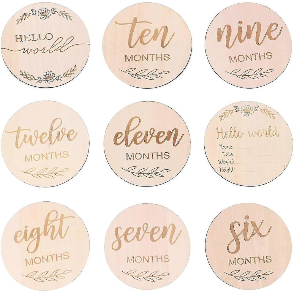 14pcs Baby Monthly Cards Wooden Milestone Discs Baby First Year Growth Photo Commemoration Props
