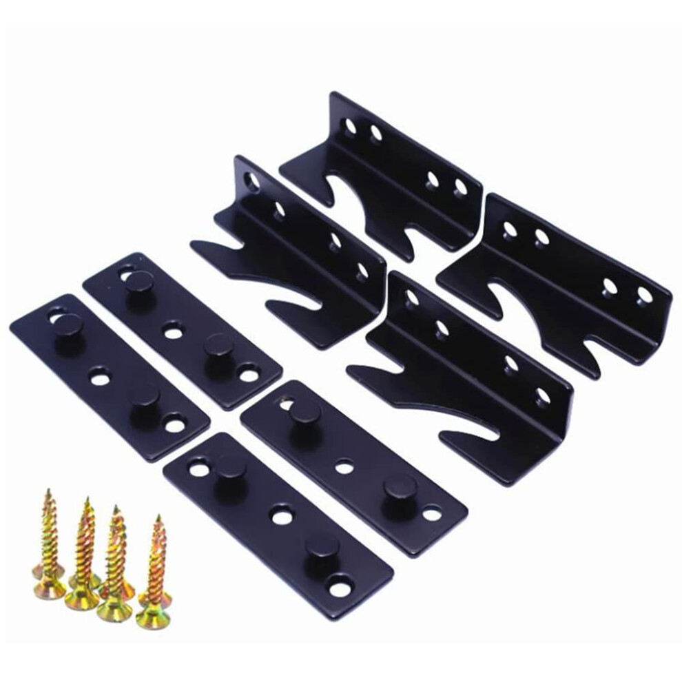 Support de rail de lit - Support de rail de lit robuste sans mortaise noir Fixations de rail de lit, jeu de 4 (vis incluses)