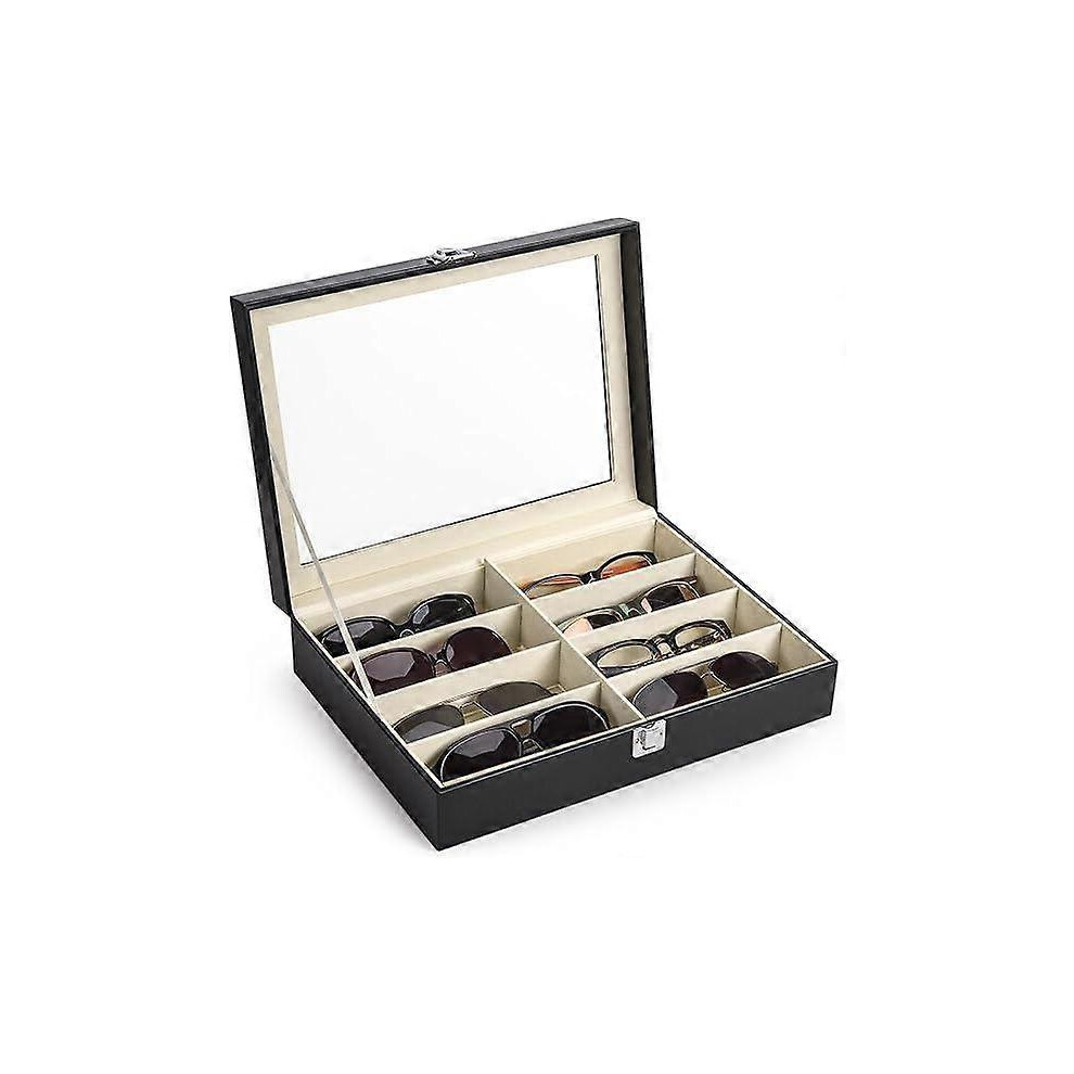 (A) Leather Multi Sunglasses Organizer for Women Men, Eyeglasses Eyewear Case with 8 Slots