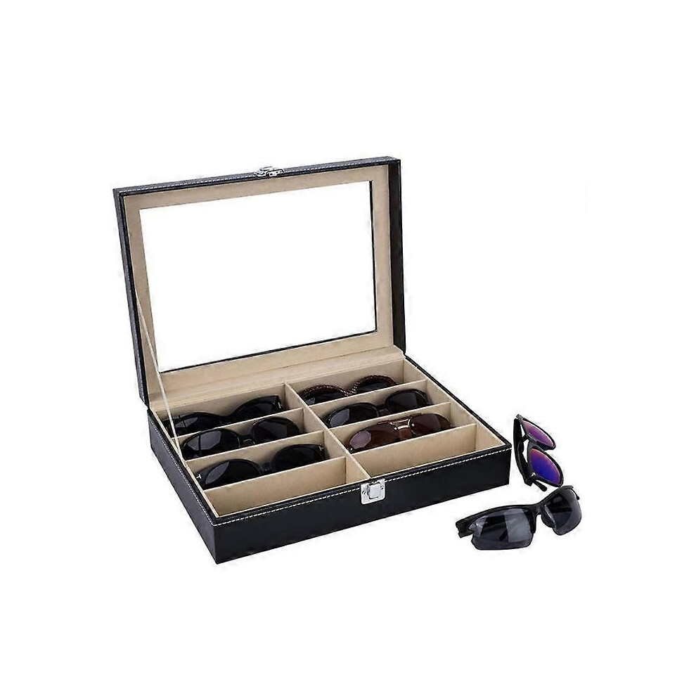 (B) Leather Multi Sunglasses Organizer for Women Men, Eyeglasses Eyewear Case with 8 Slots