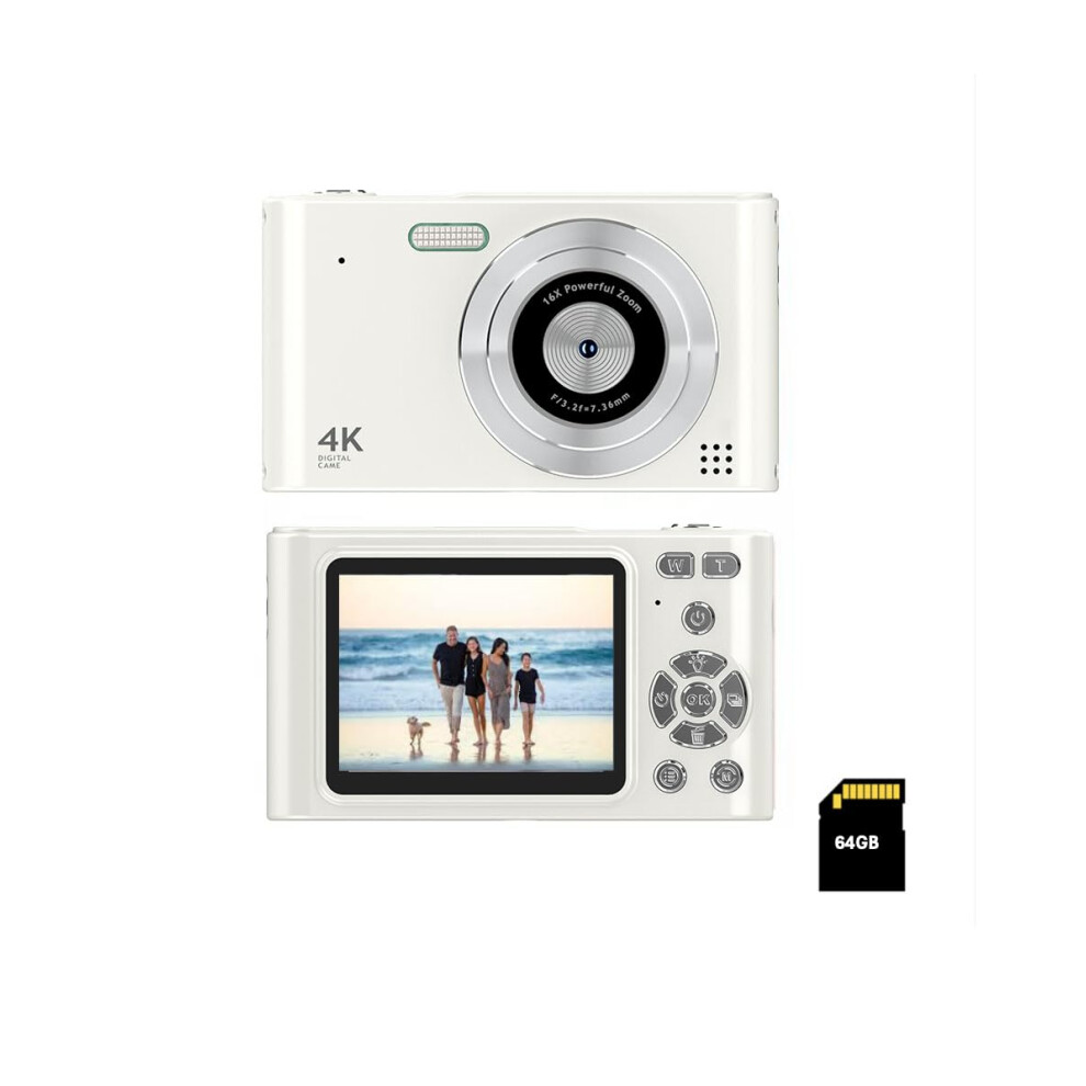 Fotocamera Digitale Tascabile Con Zoom 16X, Memoria 64 Gb, Fhd 1080P, Anti Vibrazione, Piccola Fotocamera Compatta Regalo Per Ragazzi, Ragazze E Bambini (Bianco)-image