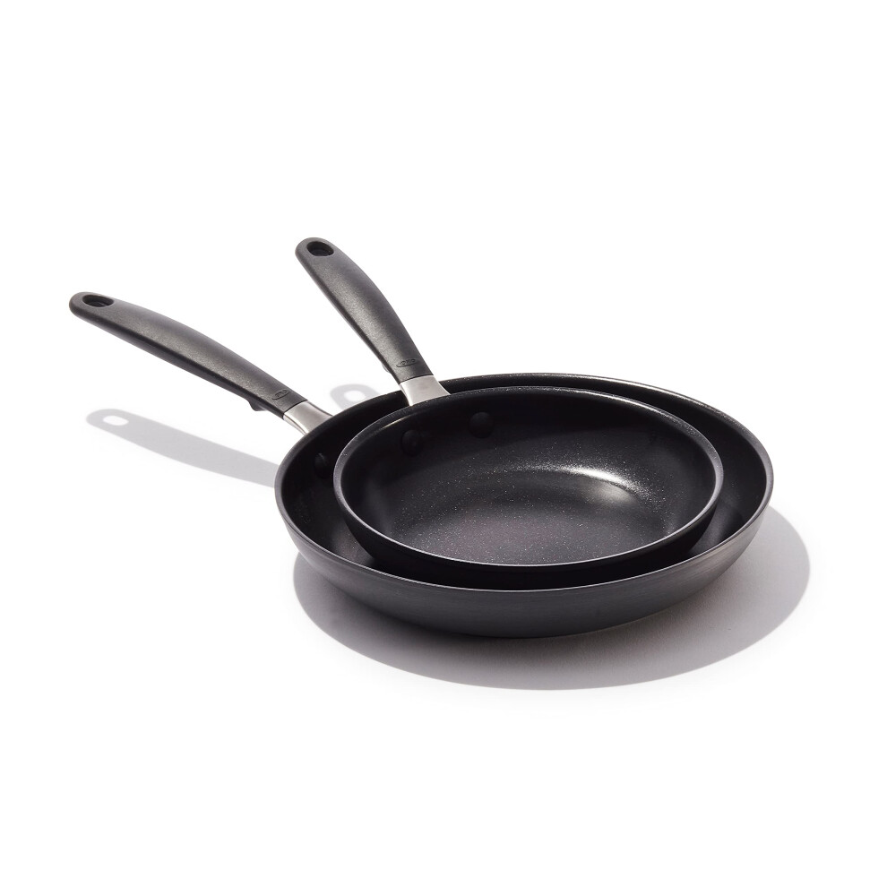 OXO Good Grips 8"" and 10"" Frying Pan Skillet Set  3-Layered German Engineered Nonstick Coating  Stainless Steel Handle with Nonslip Silicone  Black