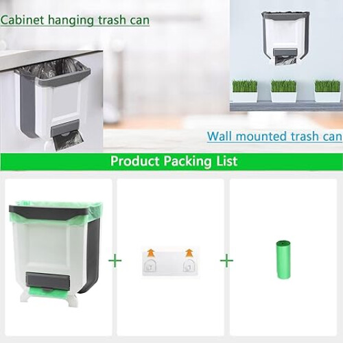 Kitchen Bin Plastic Folding Wall Mounted for Cupboard Door Hanging Trash Can 8L (White) 1