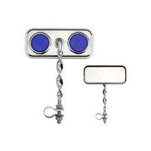 Zrkadlo Lowrider Rectangle Flat Twisted Mirror Blue Reflectors. Zrkadlo na bicykel, zrkadlo na bicykel Beach Cruiser, Chopper Limo, Stretch Bike,