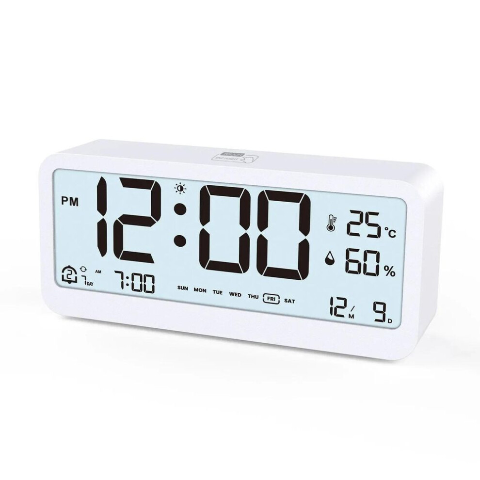 (white) Digital Alarm Clock Table Electronics Wall Temperature Humidity Calendar Week Bedroom Child Desk Watch Night Light Decorations