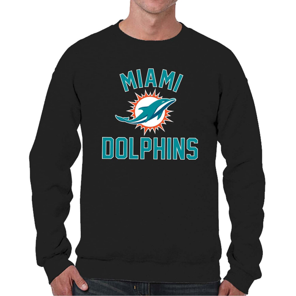 Team Fan Apparel NFL Gameday Adult Crewneck Sweatshirt, Lightweight Tagless Pullover Pro Football Sweatshirt (Miami Dolphins - Black, Adult XX-Large)