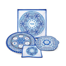 Prestigious Passover Seder Dinnerware Renaissance Set Includes Round Porcelain Seder Plate Square Matzo Tray Silk Matza Cover & Afikoman Bag Magnif